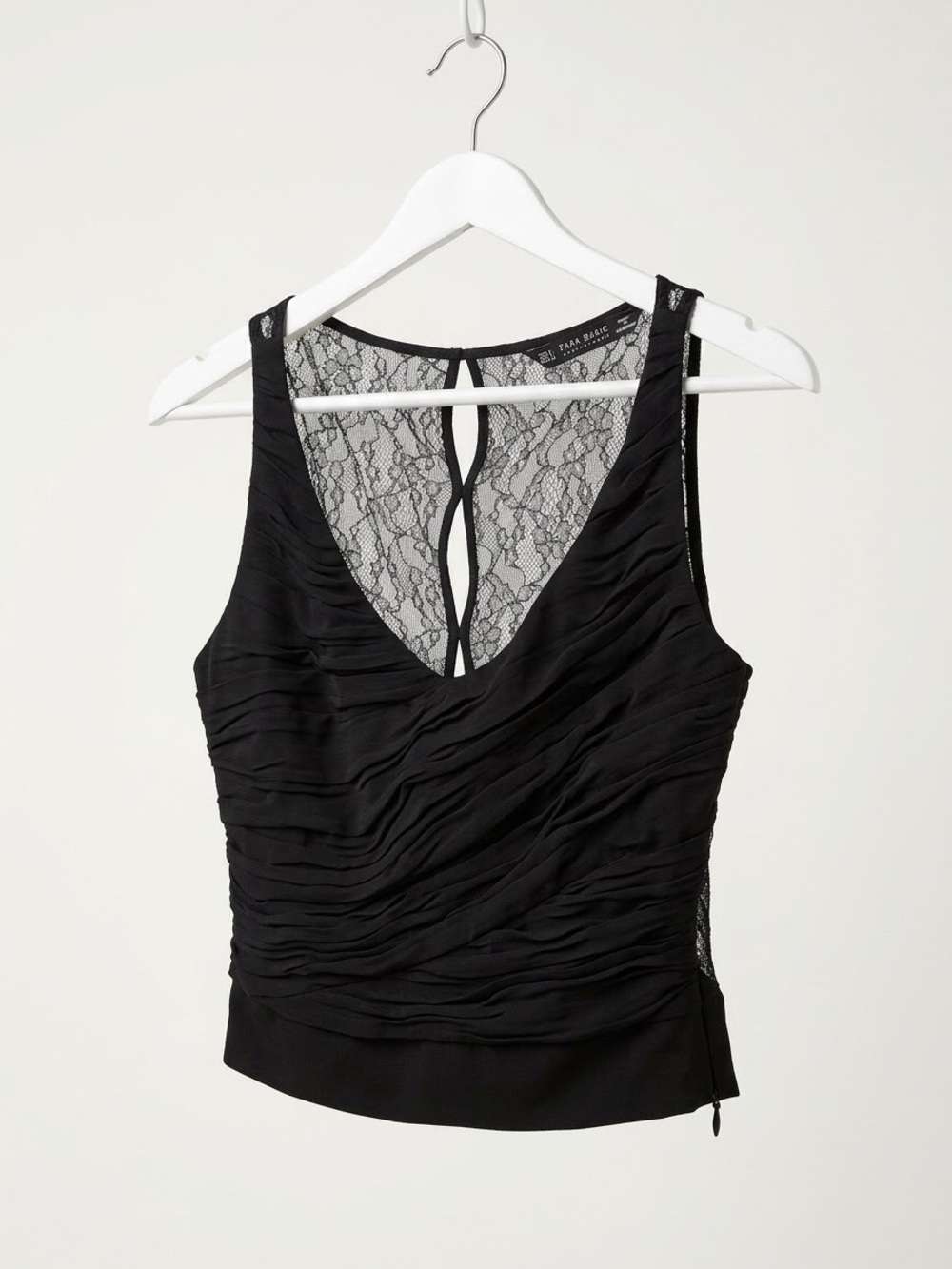 Zara Black Ruched Tank with Lace Back